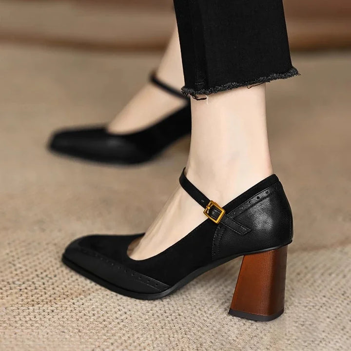 Escarpins Florence confortables et chics pour femmes, style rétro élégant, talon carré et bride cheville.