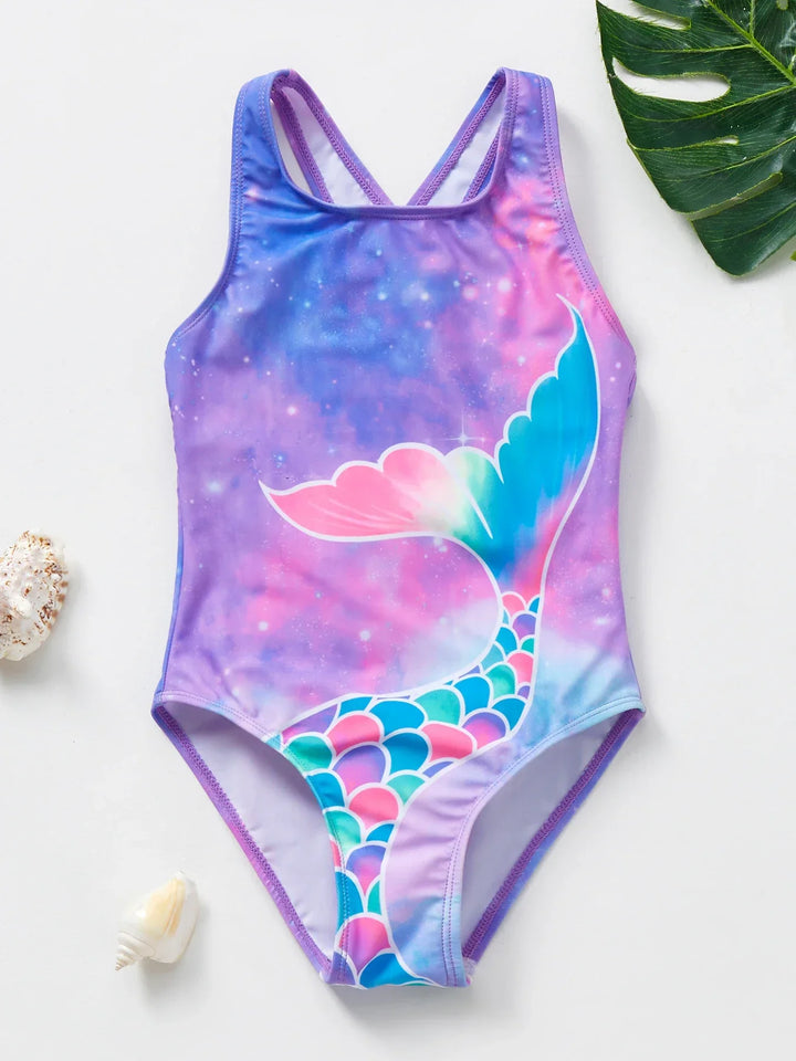 Maillot de bain d'été pour filles, imprimé sirène et licorne, idéal pour la plage, la nage et le jeu.