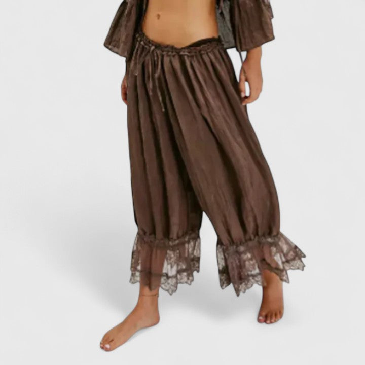 Pantalon confortable femme Winona, design patchwork élégant pour le printemps/été.