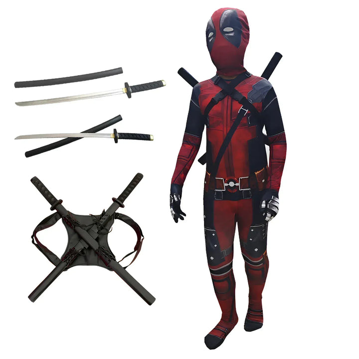 Déguisement Deadpool enfant complet, idéal pour Halloween ou carnaval.