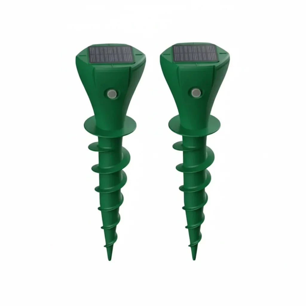 Appareil solaire anti-nuisibles pour jardin, vibrations et ultrasons pour éloigner taupes et rongeurs.