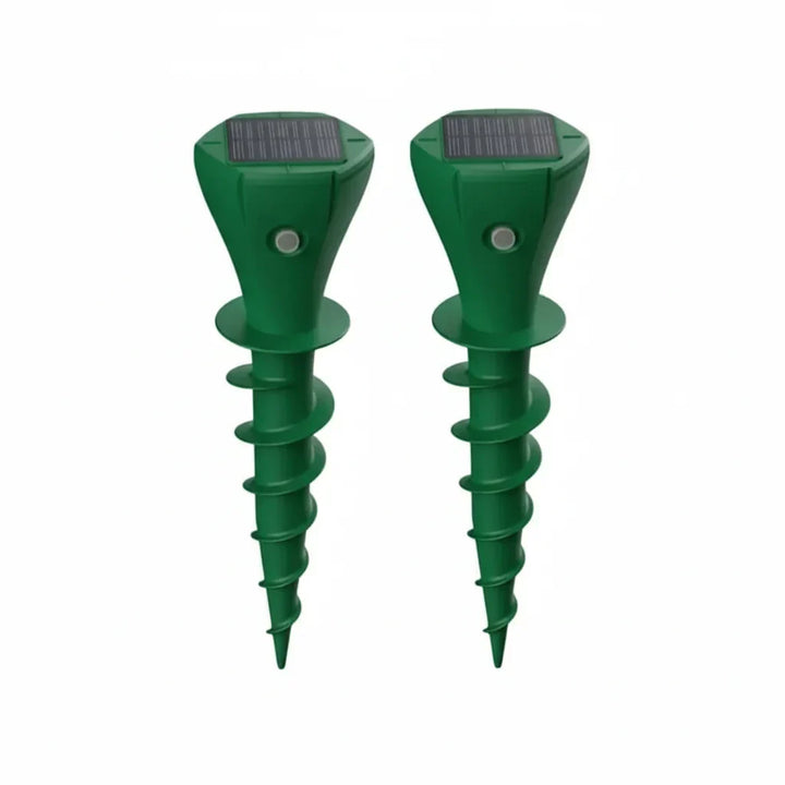 Appareil solaire anti-nuisibles pour jardin, vibrations et ultrasons pour éloigner taupes et rongeurs.