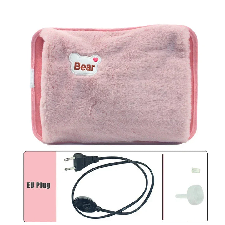 Bouillotte électrique en velours, un accessoire rechargeable essentiel pour la détente et le confort hivernal.