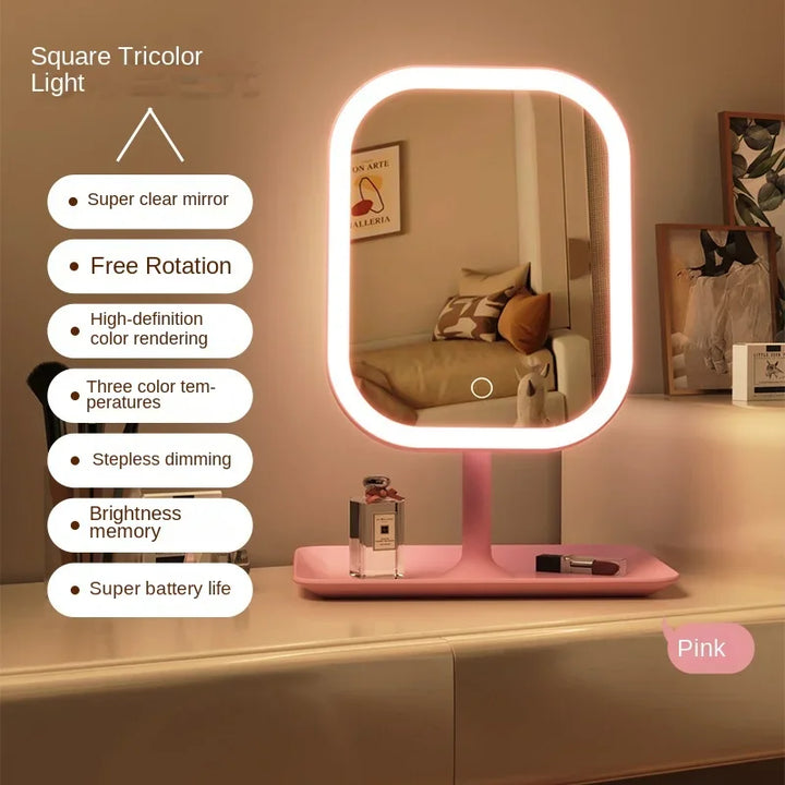 Miroir LED moderne pour maquillage, avec 3 couleurs d'éclairage et commande tactile. Décoration élégante.