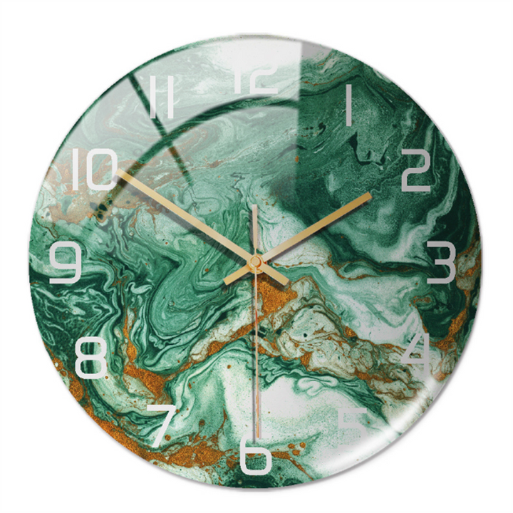 Horloge murale ronde, design marbre, silencieuse, parfaite pour une ambiance zen et moderne.