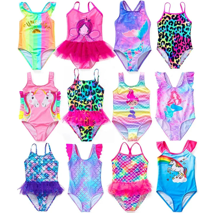 Maillot de bain une pièce pour filles, motifs sirène et licorne, parfait pour la natation, piscine et plage.