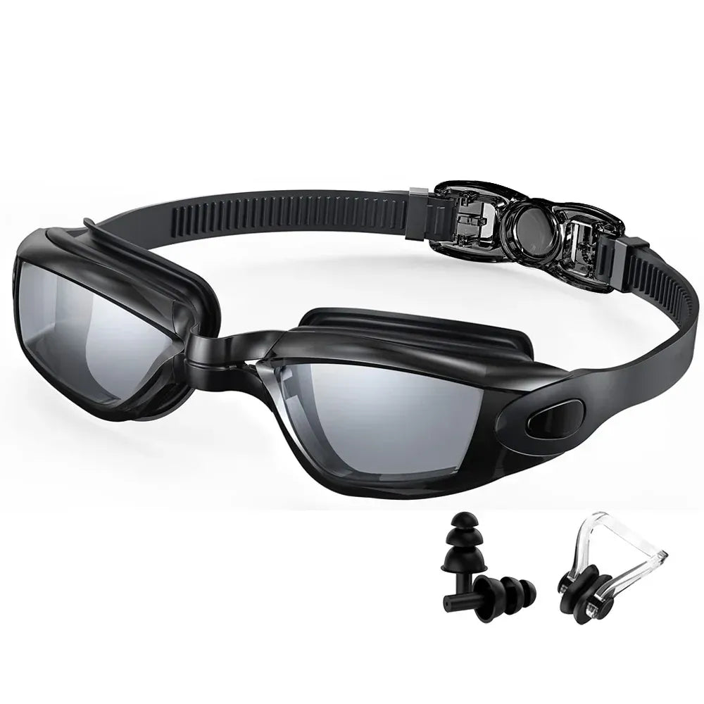Gros plan sur des lunettes de natation unisexes, montrant le design anti-buée et la protection UV.
