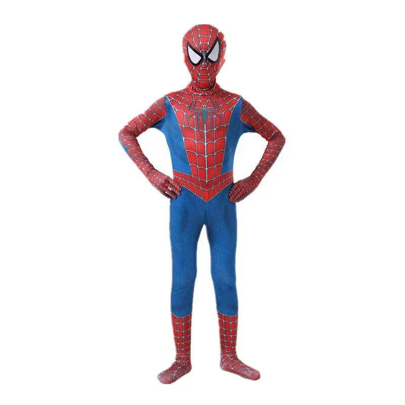 Déguisement Spiderman en polyester élastique, confortable pour le jeu de rôle et les aventures des enfants.