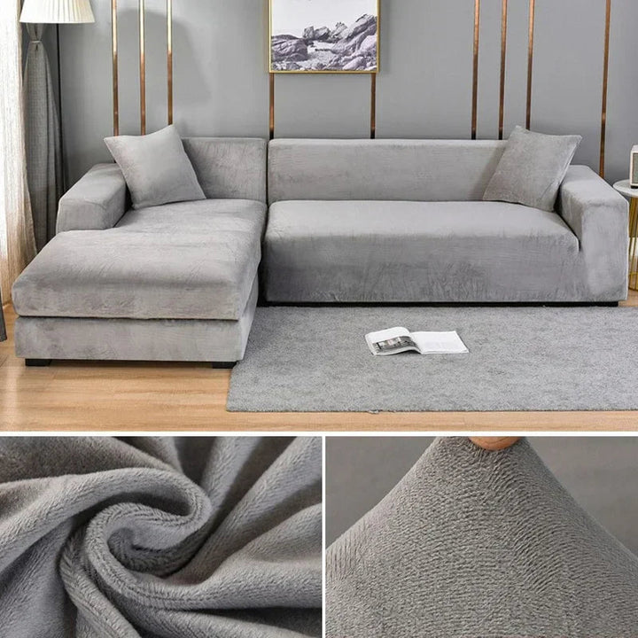 Housse de canapé moderne en velours stretch, décoration tendance pour salon.