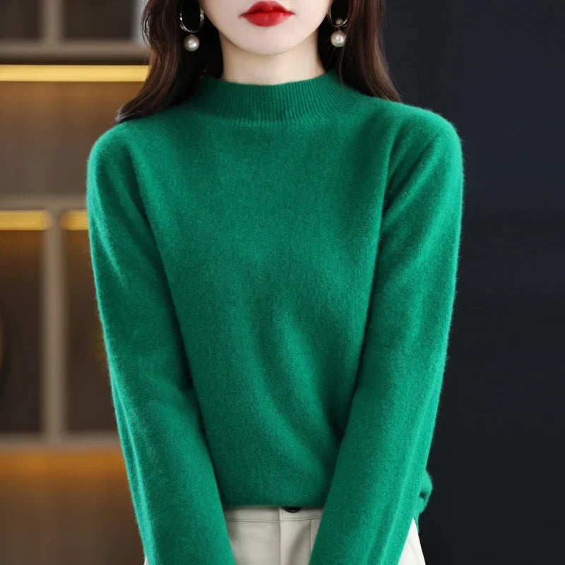 Pull femme doux et chaud, col montant, couleur unie classique, essentiel d'hiver.