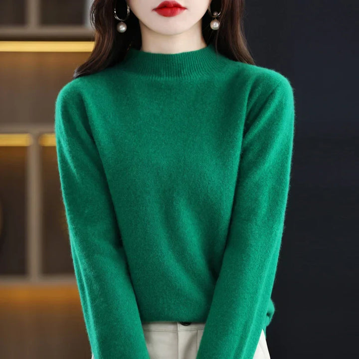 Pull femme doux et chaud, col montant, couleur unie classique, essentiel d'hiver.