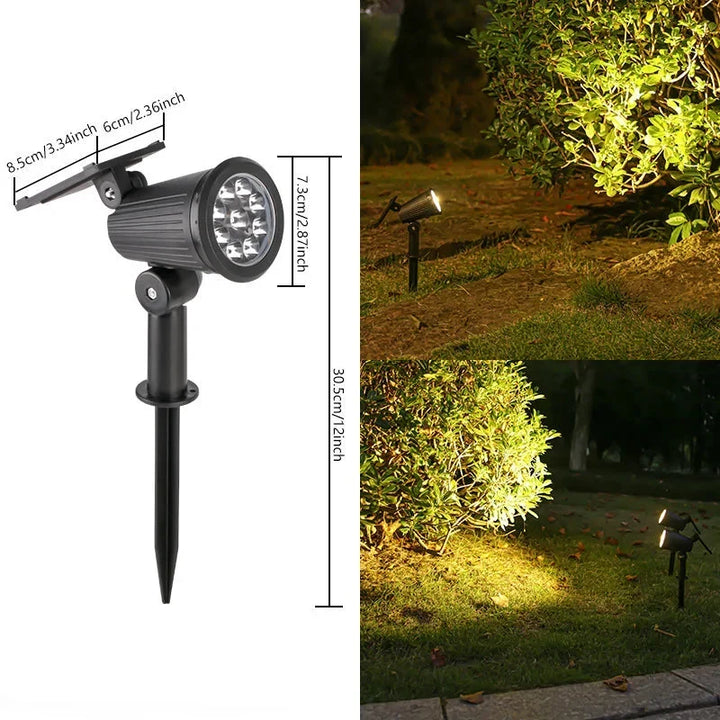 Éclairage jardin LED solaire RGB dimmable, projecteur extérieur étanche pour créer des ambiances lumineuses personnalisées.