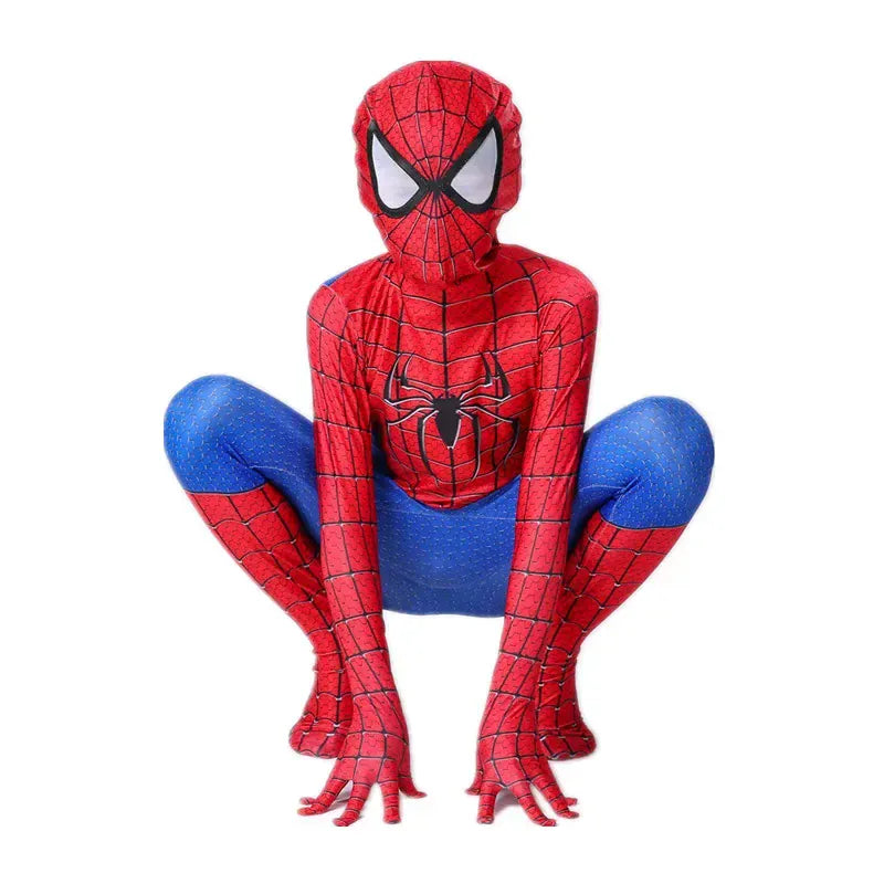 Déguisement Spiderman enfant fidèle, avec motifs 3D et masque intégré, pour une immersion totale.