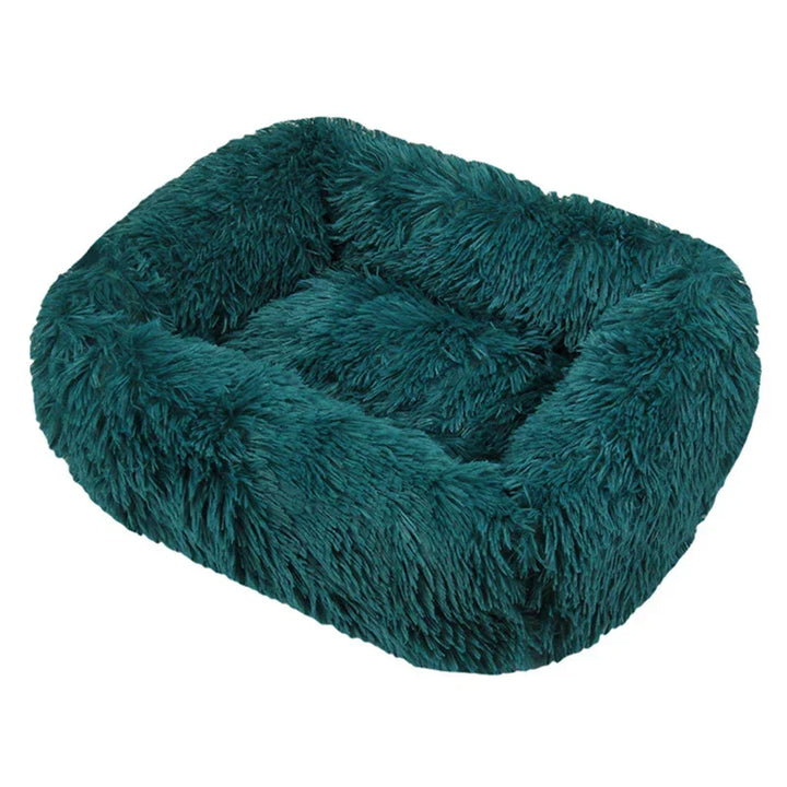 Lit chat confortable et lavable, en peluche grise, accessoire maison pour animal.