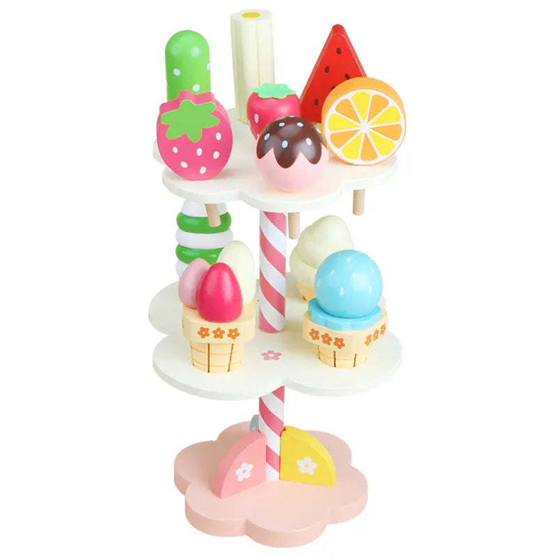 Jouet éducatif Montessori en bois: comptoir de glaces stimulant pour l'éveil des enfants.