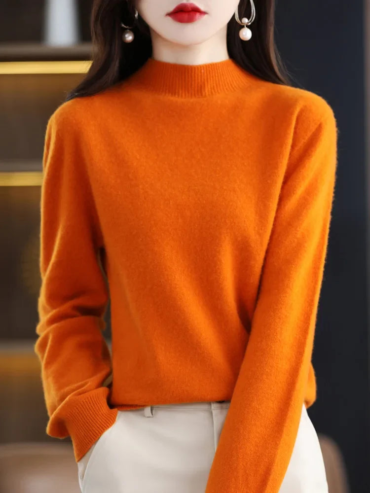 Pull femme chaud et élégant, col montant, motif texturé subtil pour un style unique.