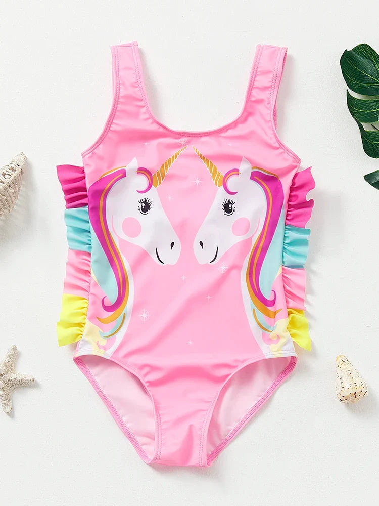 Maillot de bain ludique pour filles, avec thème sirène et licorne, pour la piscine et les jeux aquatiques.