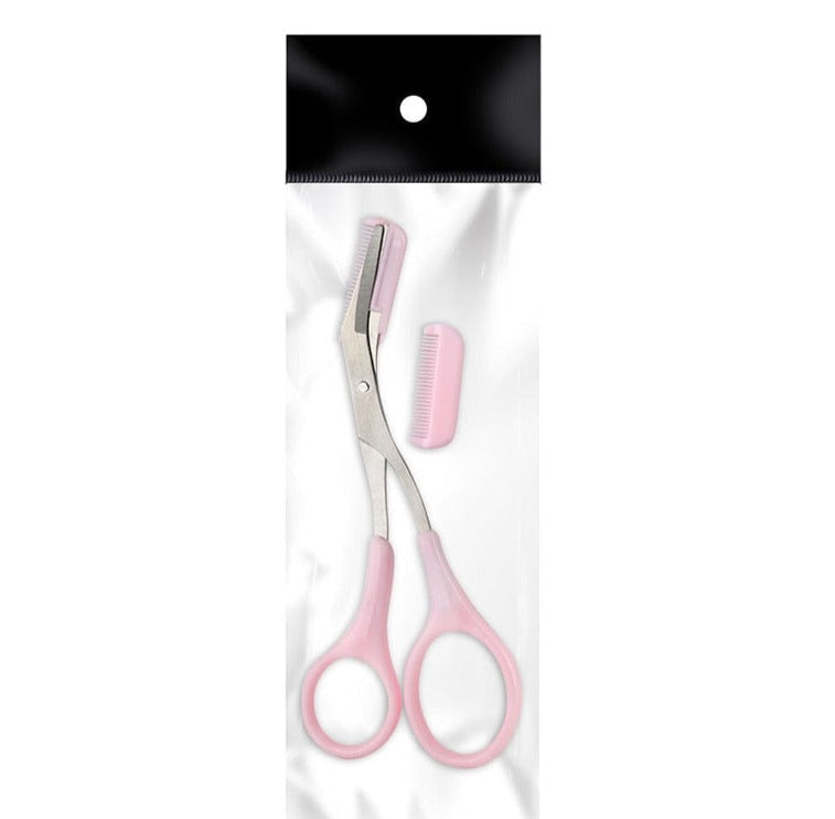 Ciseaux à sourcils TrimLuxe pour un entretien facile et précis, avec peigne intégré.