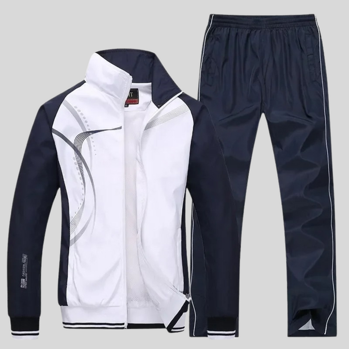 Ensemble de sport homme deux pièces noir, coupe athlétique pour jogging et fitness. Confort et style décontracté.