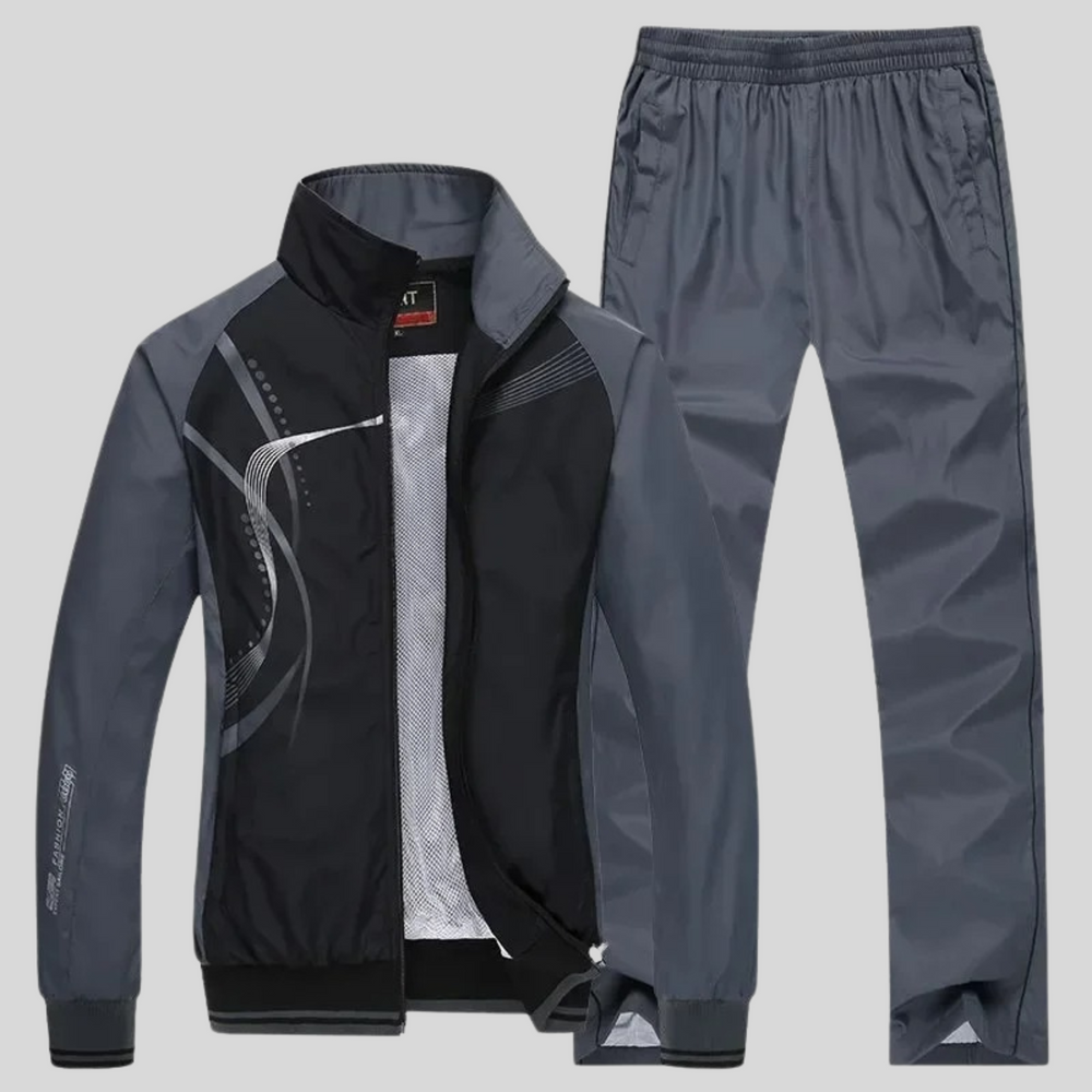 Survêtement homme en tissu respirant pour sport et quotidien. Jogging et veste assortis, idéal fitness et détente.