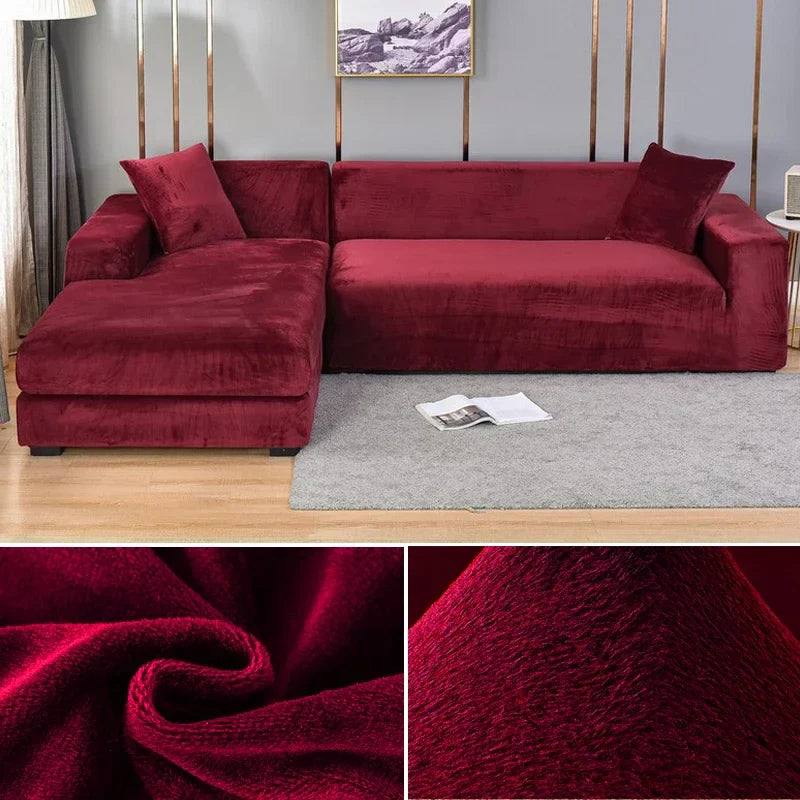 Housse de protection et décoration pour canapé en velours élastique Sofina.