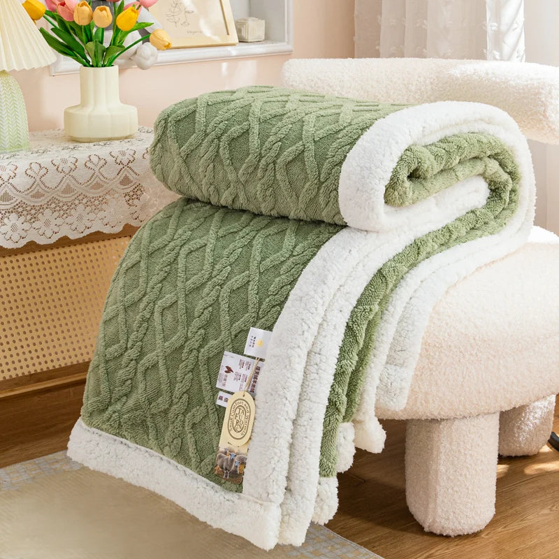 Plaid décoratif polaire sherpa, ultra doux et chaud, apporte une ambiance cosy à votre chambre ou salon.