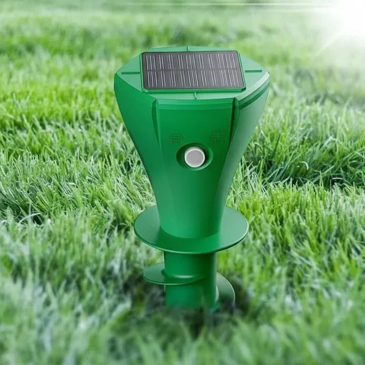 Piquet anti-taupes solaire à ultrasons pour jardin, protège la pelouse des excavations, solution écologique.