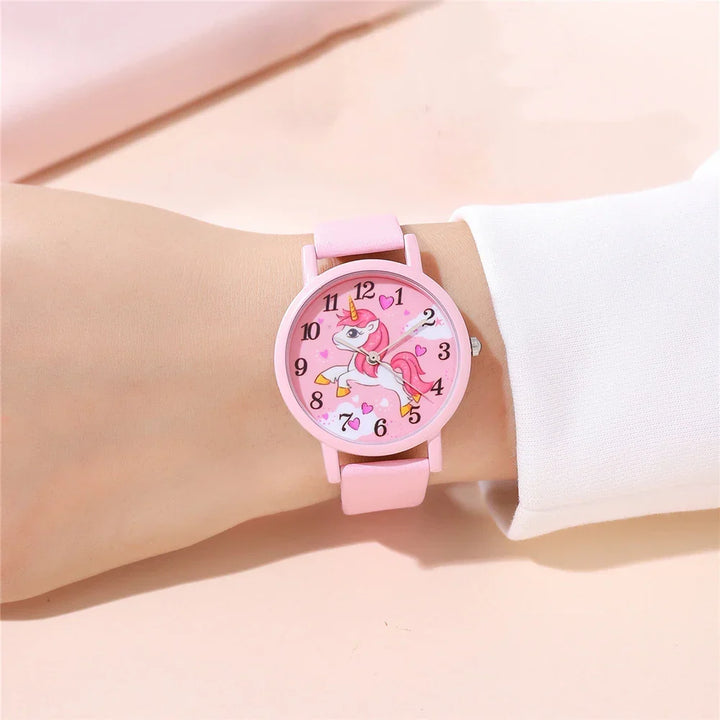 Cadeau parfait : montre enfant licorne magique avec bracelet cuir PU confortable. Apprentissage de l'heure facile.