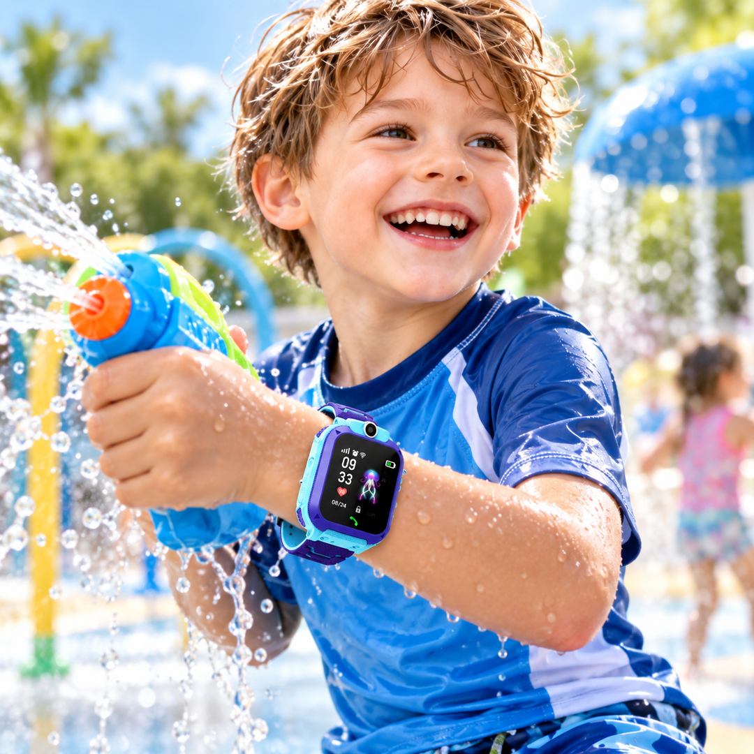 Montre GPS connectée enfant, suivi temps réel, appels bidirectionnels pour sécurité accrue.