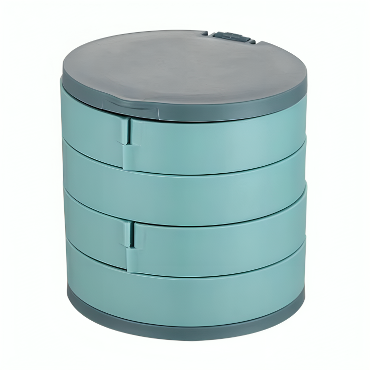 Boîte à bijoux rotative noire, design moderne et compact. Parfaite pour organiser bagues, boucles sur coiffeuse.
