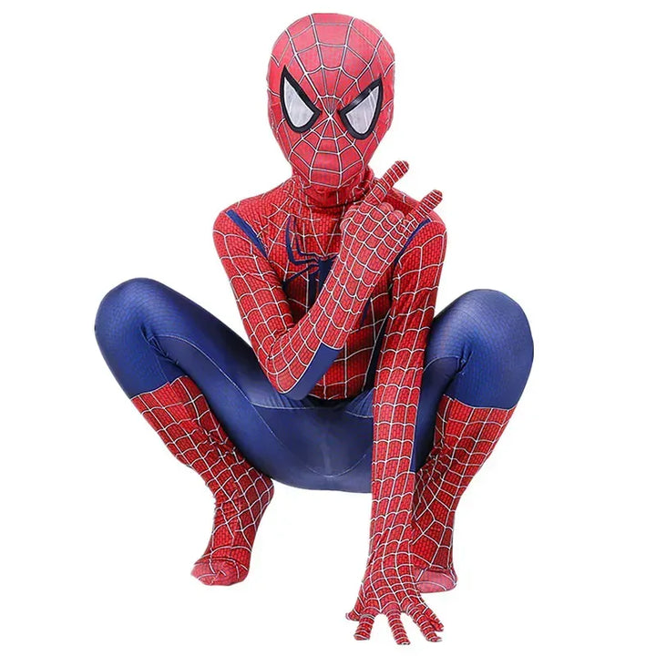 Costume Spiderman 3D élastique pour enfant, idéal pour Halloween ou cosplay de superhéros.