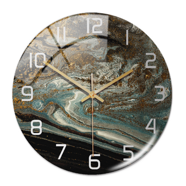 Horloge acrylique murale, finition marbre luxueuse, accessoire de décoration sophistiqué.