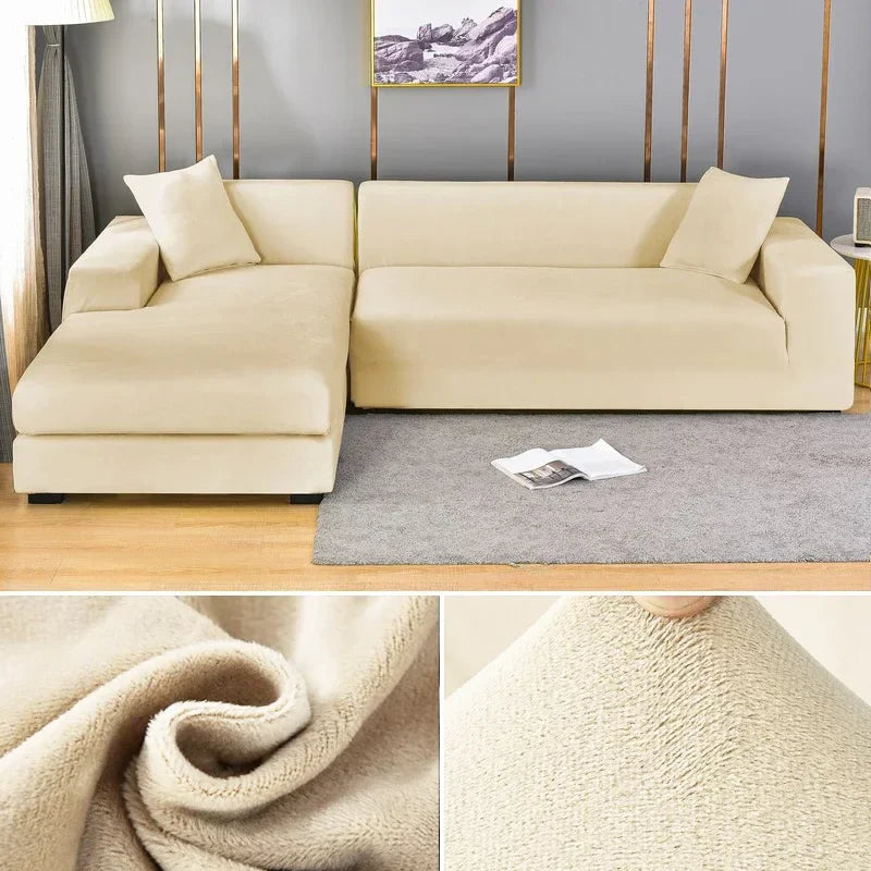 Changez le look de votre canapé avec housse velours extensible rapide et facile.