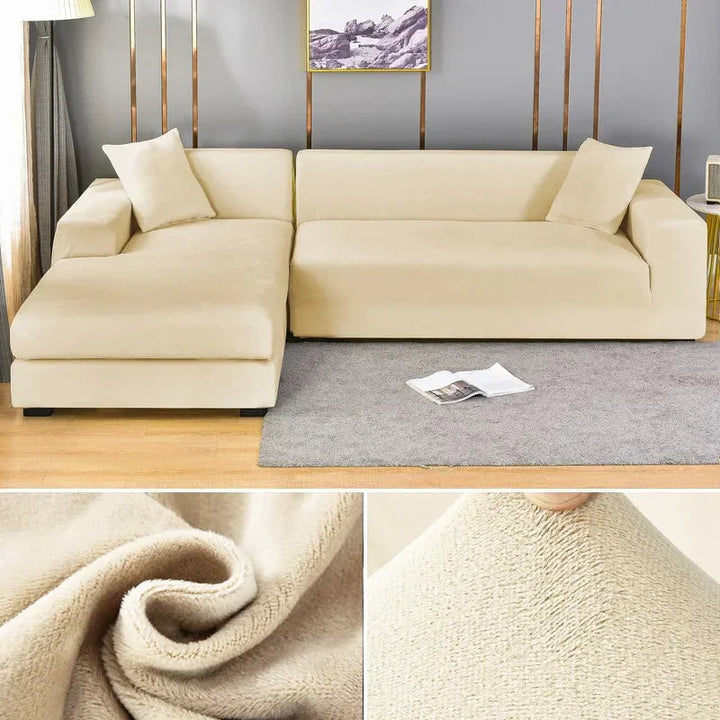 Changez le look de votre canapé avec housse velours extensible rapide et facile.
