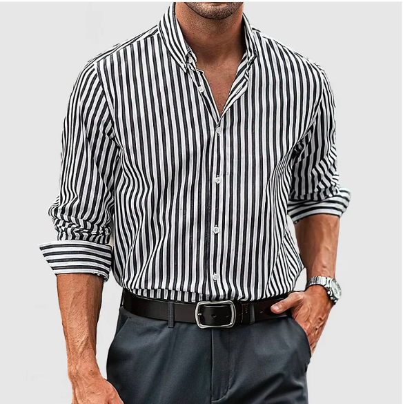 Chemise rayée à manches longues pour hommes, parfaite pour le printemps ou l'automne. Style décontracté chic.