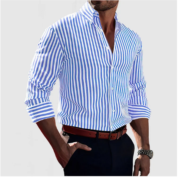 Chemise rayée homme, coupe confortable et moderne. Manches longues. Élégance intemporelle pour toute occasion.