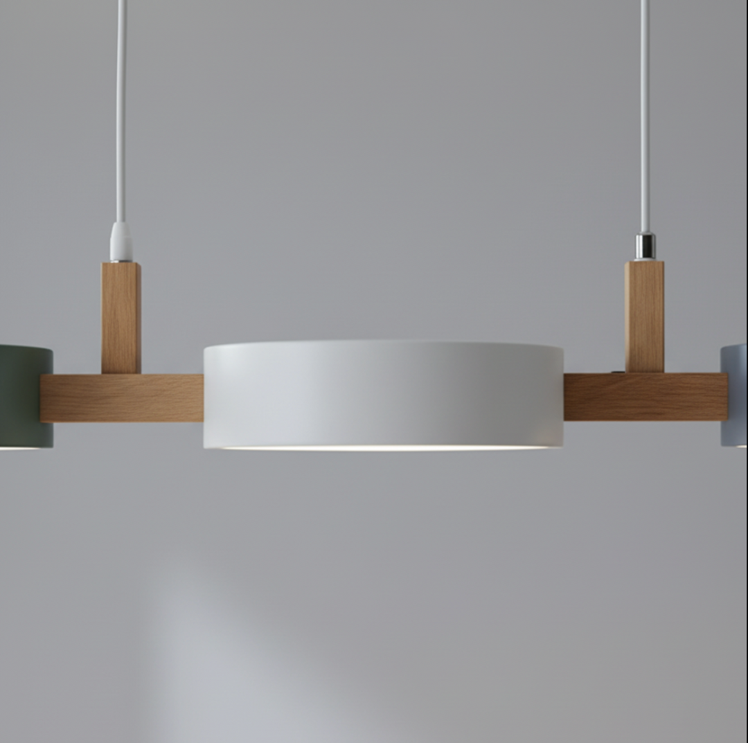 Plafonnier suspension LED moderne, design scandinave, parfait pour décoration intérieure.