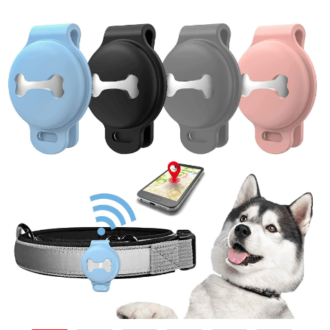 Traceur GPS compact pour chien, fixé au collier, pour suivi en temps réel et sécurité des animaux de compagnie.