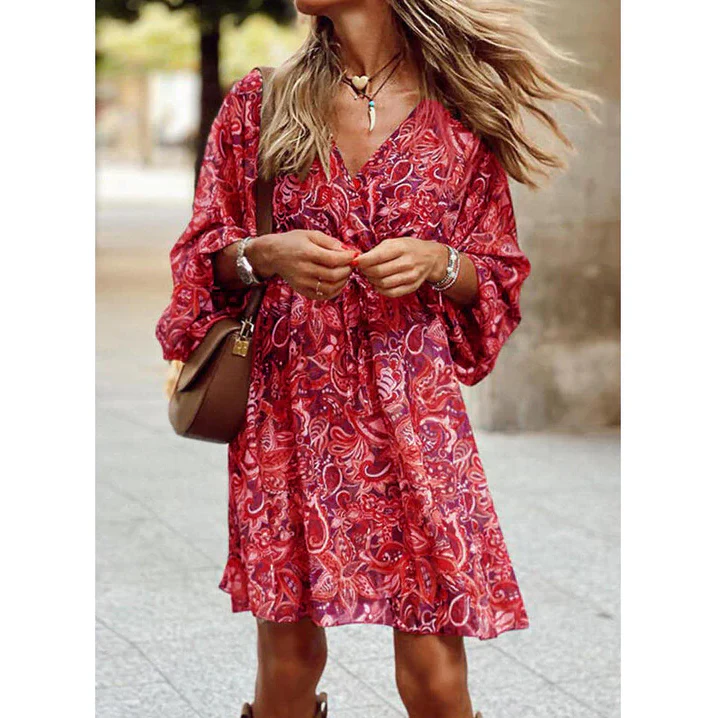 Superbe robe fluide bohème pour femme, longueur maxi, idéale pour l'été. Confortable et chic pour la plage ou détente.