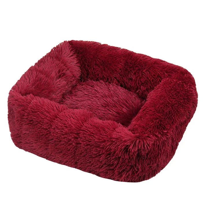 Lit chat confortable, en peluche grise, lavable pour une hygiène parfaite.