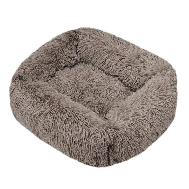Lit pour animal en peluche grise, ultra doux, lavable et anti-dérapant.