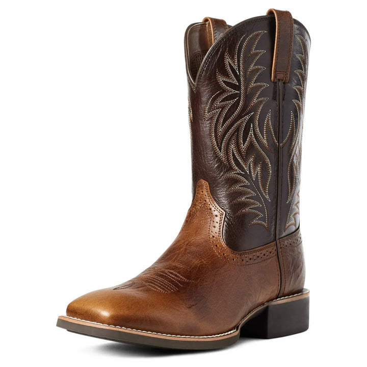 Paire de bottes Western homme vintage bout carré, détails brodés. Mode masculine robuste, idéale pour l'automne.