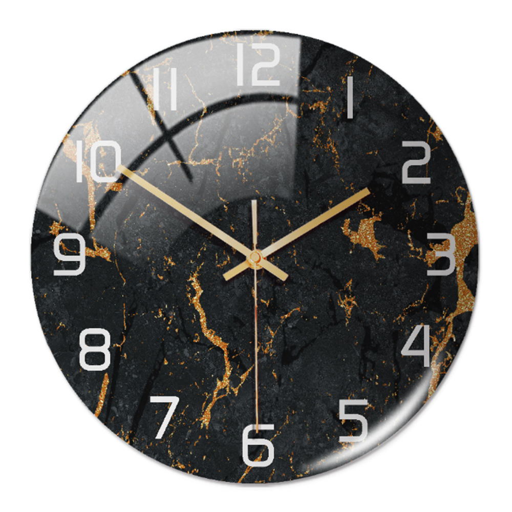 Horloge design marbre, murale, silencieuse, idéale pour un salon ou bureau contemporain.