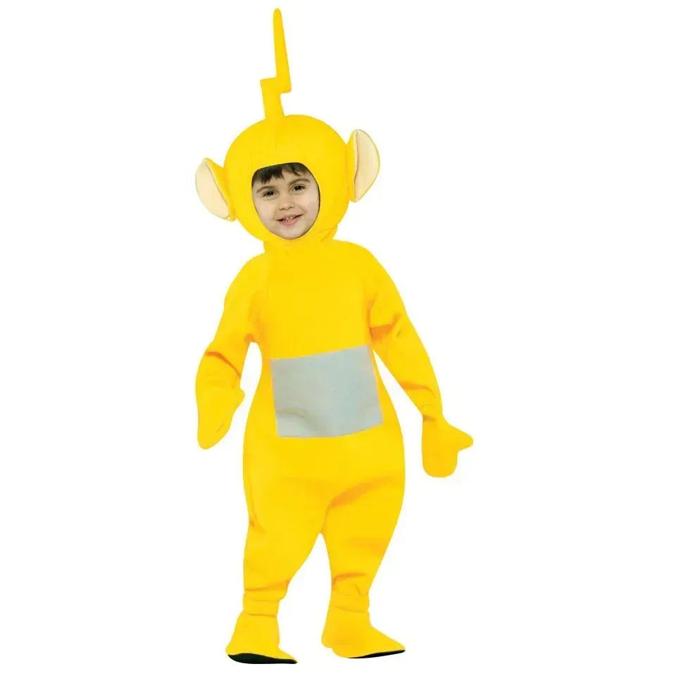 Déguisement enfant Teletubbies violet, unisexe, avec tissu molletonné et capuche. Idéal pour carnaval et jeu.
