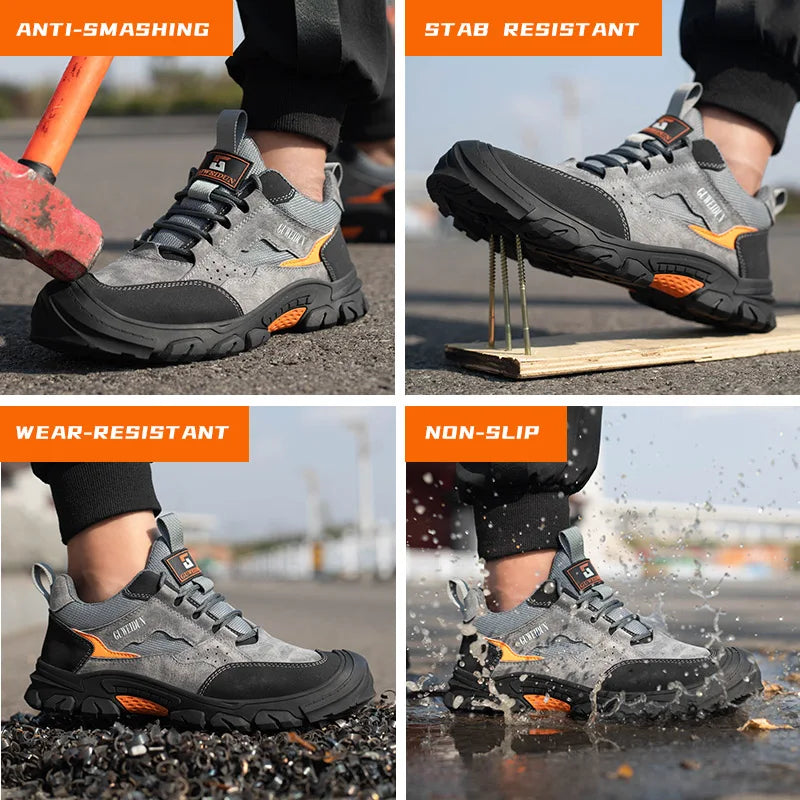 Chaussures de sécurité respirantes unisexes, parfaites pour le travail. Cuir PU résistant offrant confort et protection.