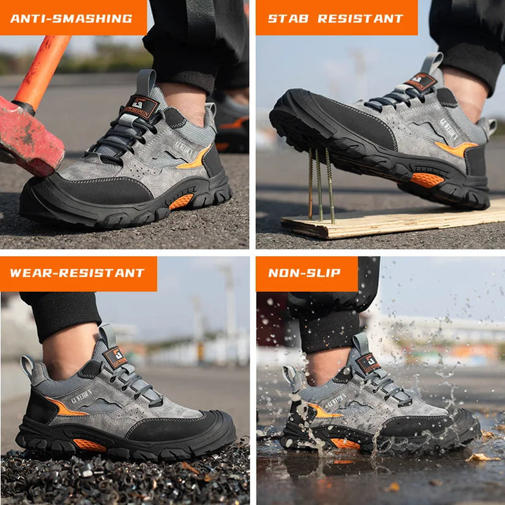 Chaussures de sécurité respirantes unisexes, parfaites pour le travail. Cuir PU résistant offrant confort et protection.