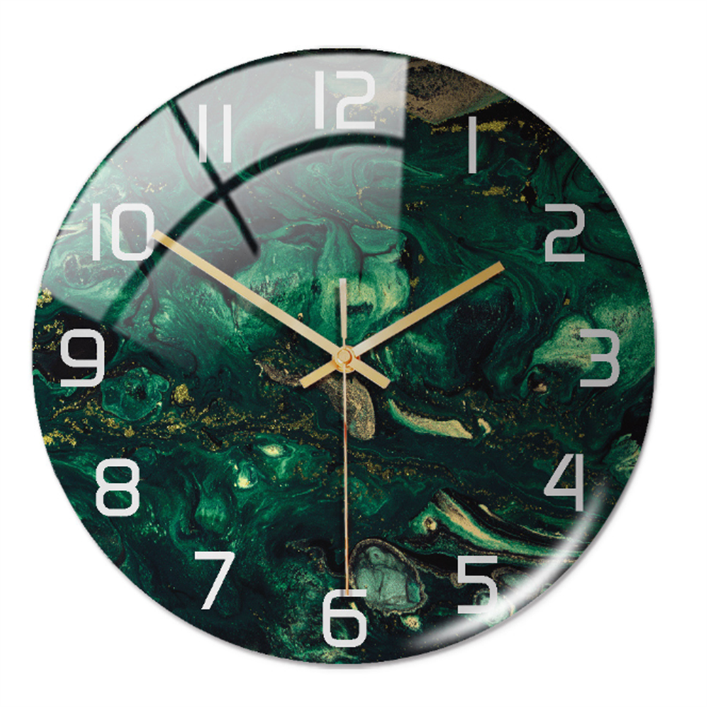 Horloge murale silencieuse en acrylique, motif marbre, style contemporain pour cuisine.