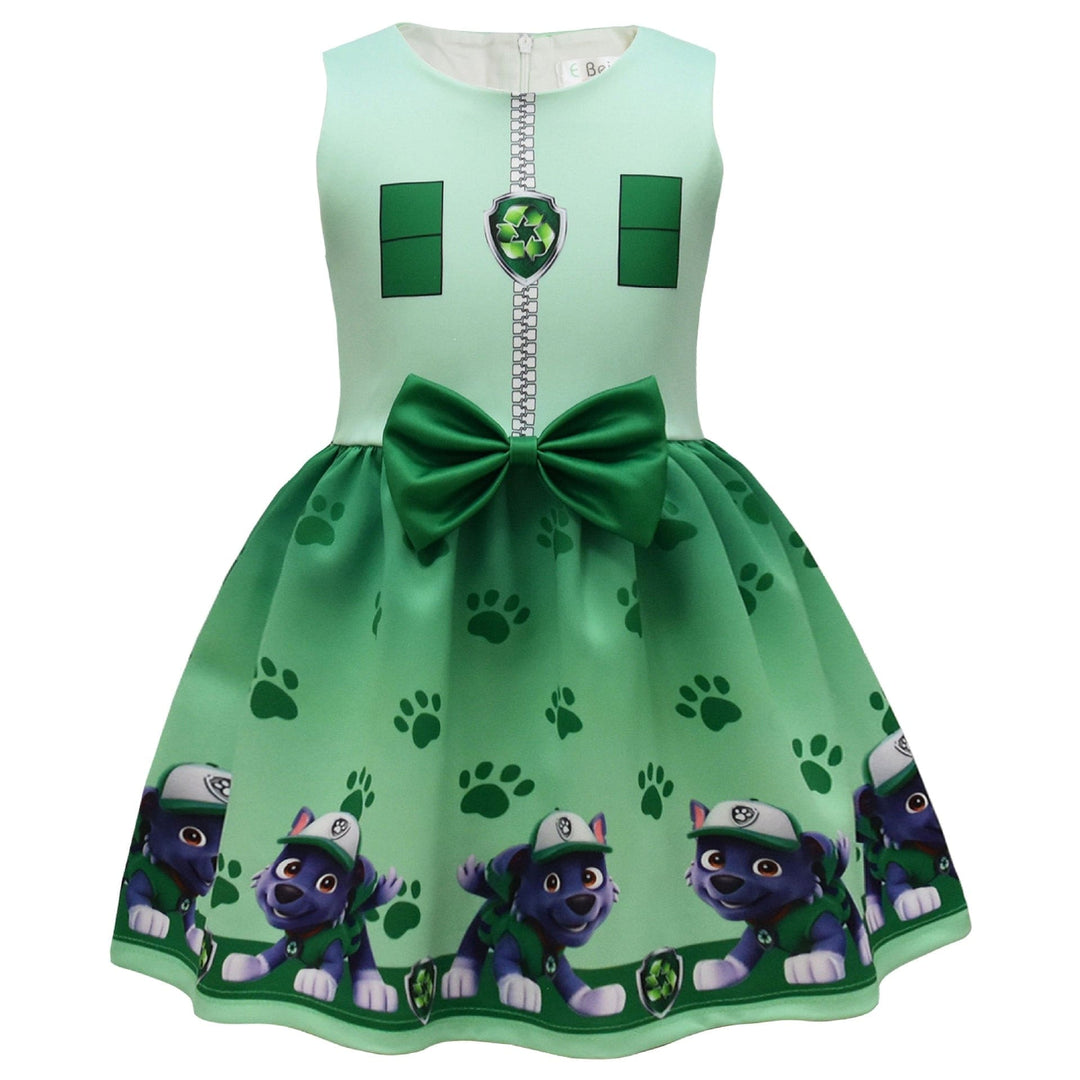 Tenue cosplay Pat Patrouille pour fille, incluant robe, cape et masque, idéal Halloween.
