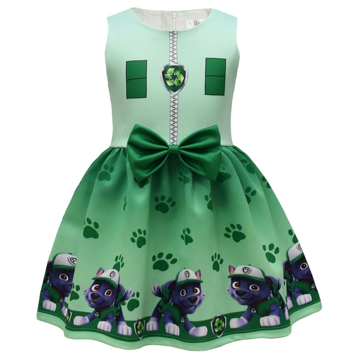 Tenue cosplay Pat Patrouille pour fille, incluant robe, cape et masque, idéal Halloween.