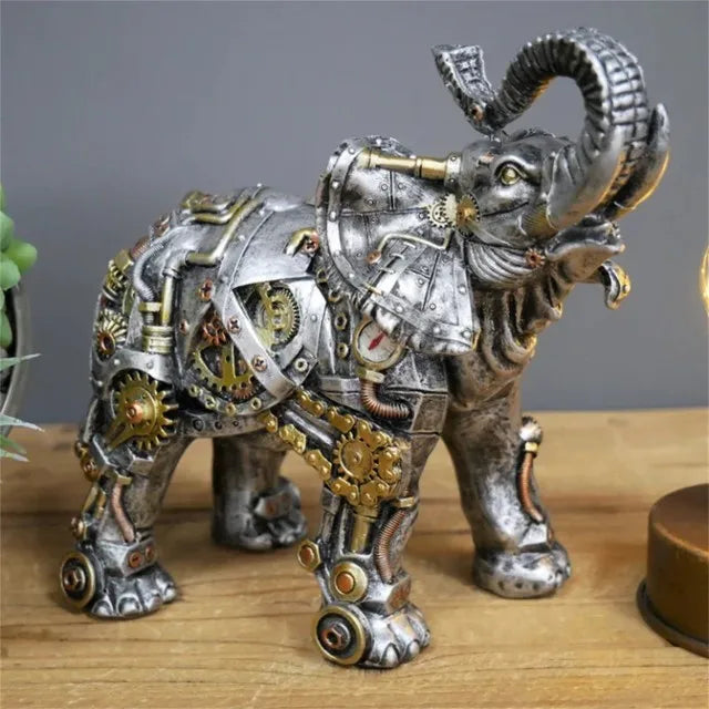 Sculpture décorative industrielle, représentant un animal steampunk avec des détails mécaniques.